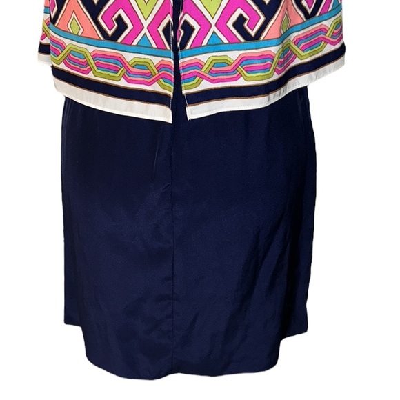 NEW Alice & Trixie Silk Blue Pink Geometric Ruffle Overlay Strapless Dress - S - Picture 7 of 10